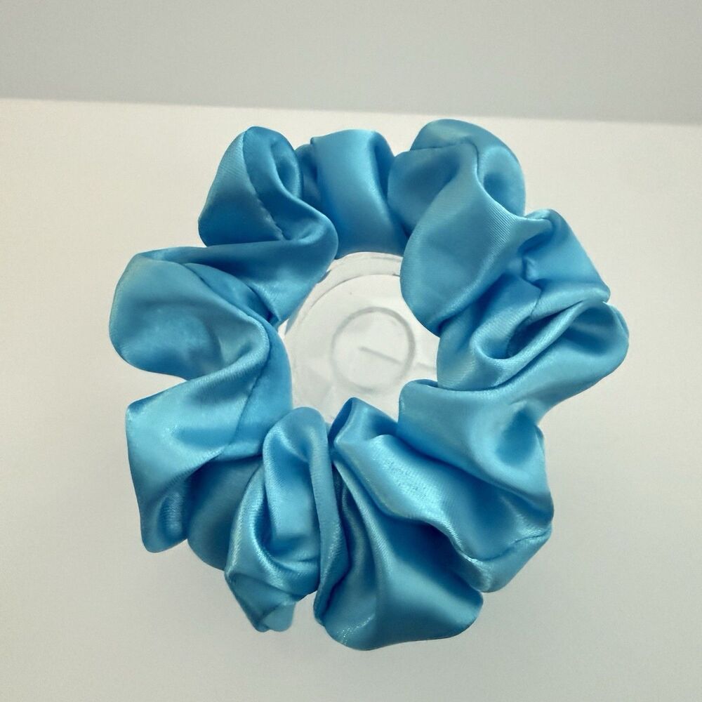 Luxury Blue Satin Scrunchie Handmade – Statement Hair Accessory - Picture 6 of 12